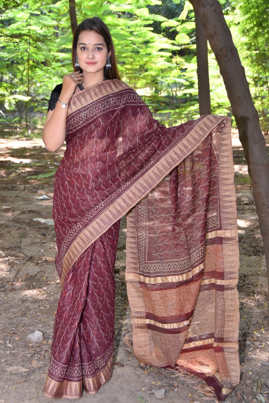 Maroon Bhagalpuri Silk Sarees