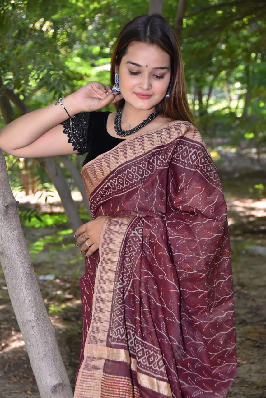 Maroon Bhagalpuri Silk Sarees