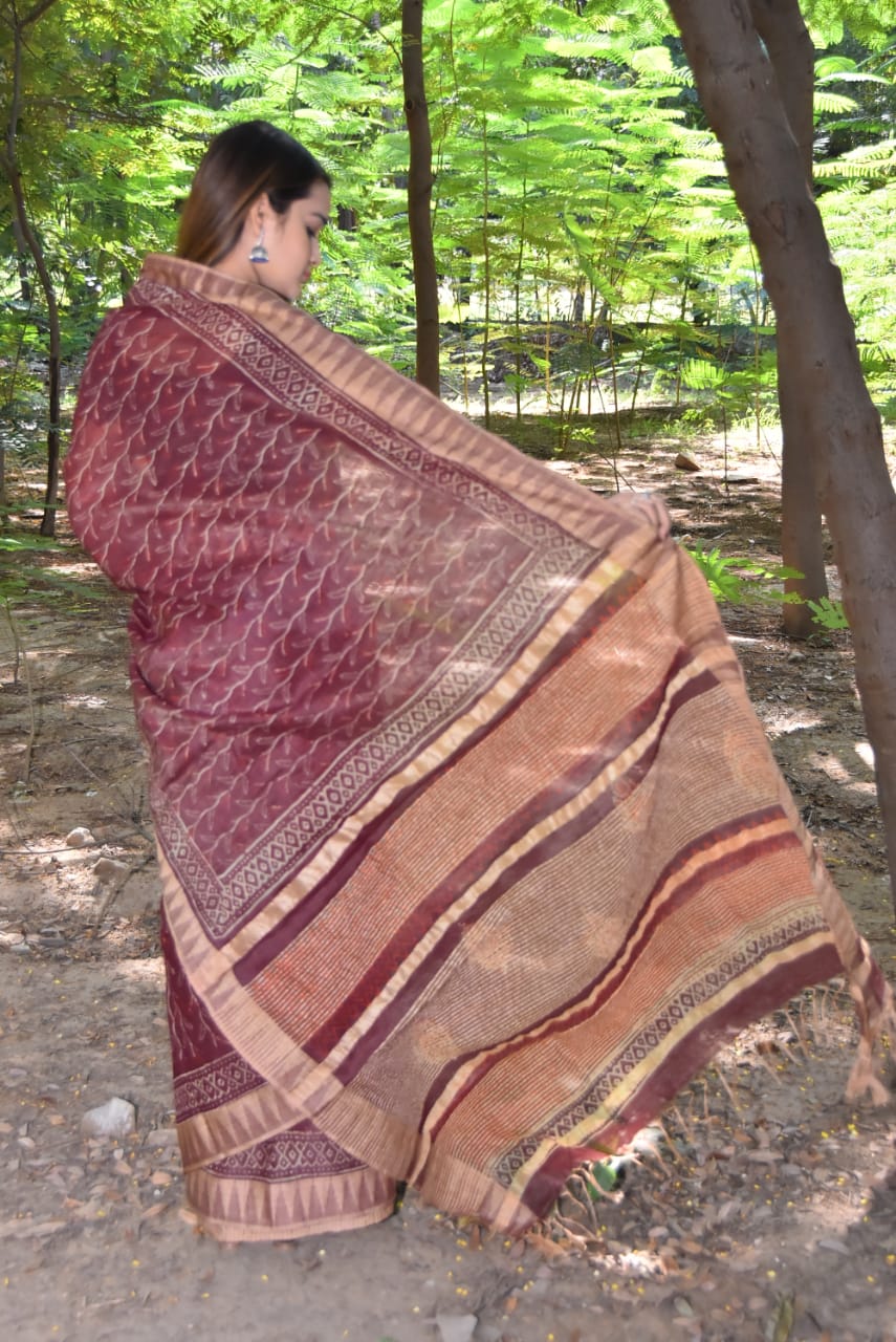 Maroon Bhagalpuri Silk Sarees