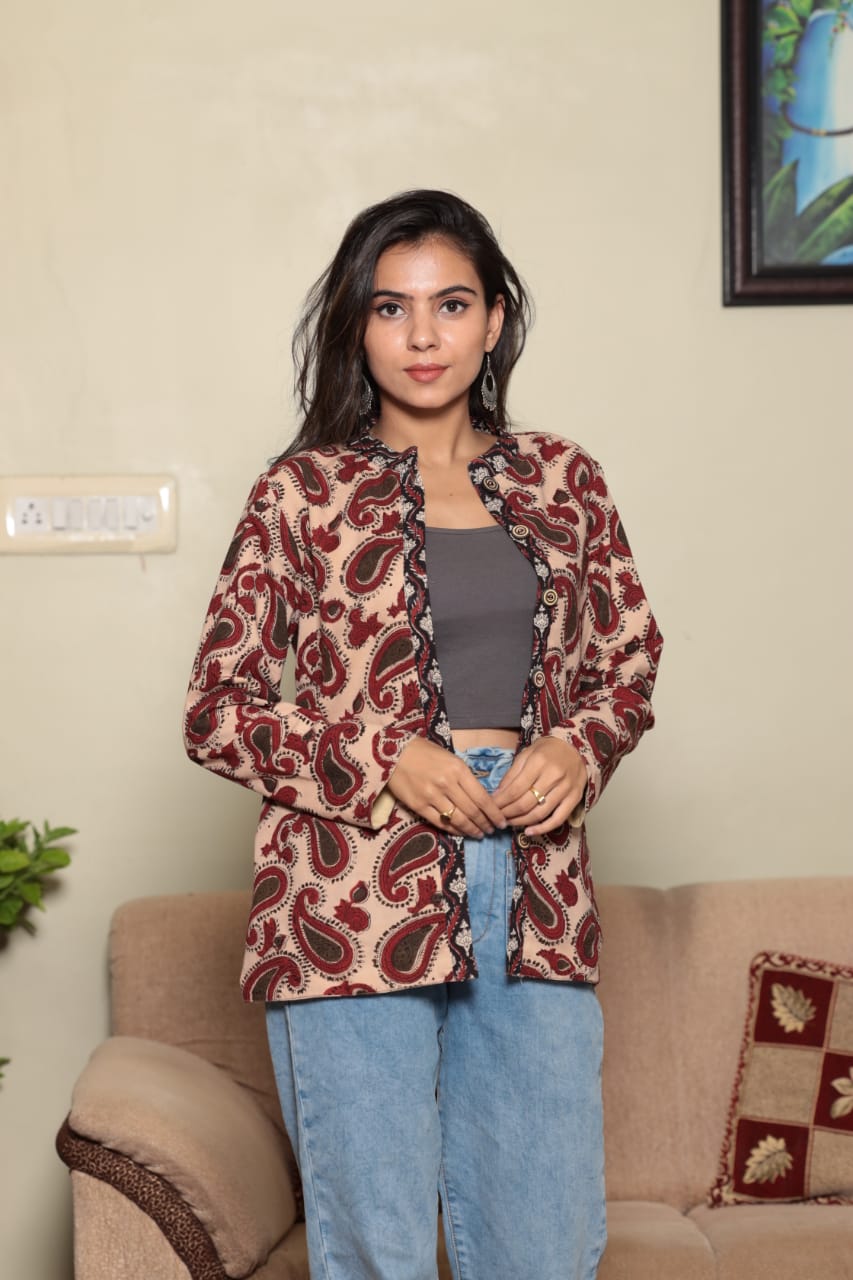 Large Bagru printed Red Cotton Jackets