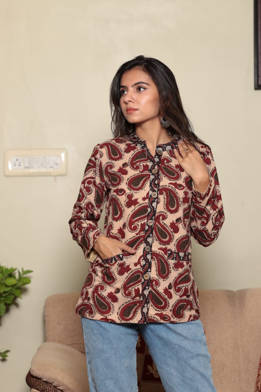 Large Bagru printed Red Cotton Jackets