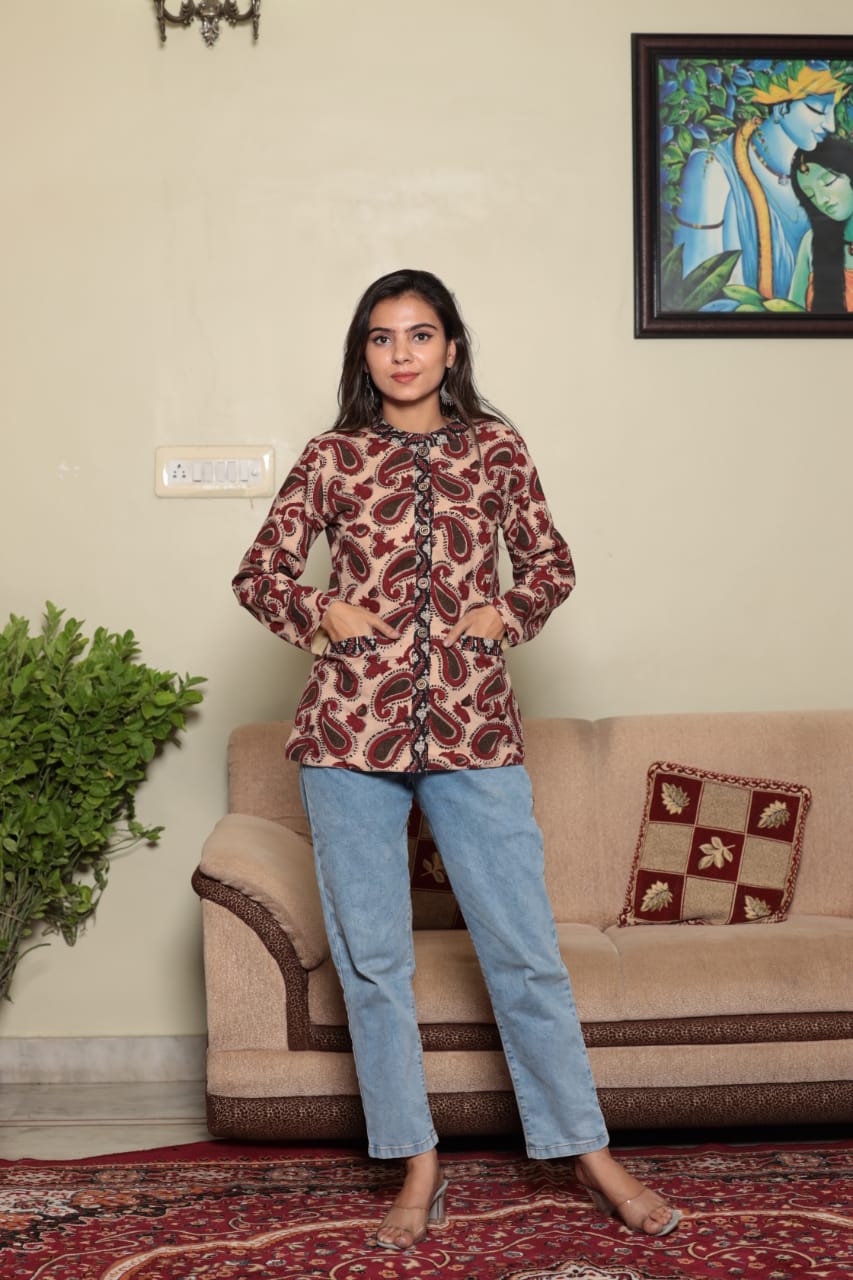 Large Bagru printed Red Cotton Jackets