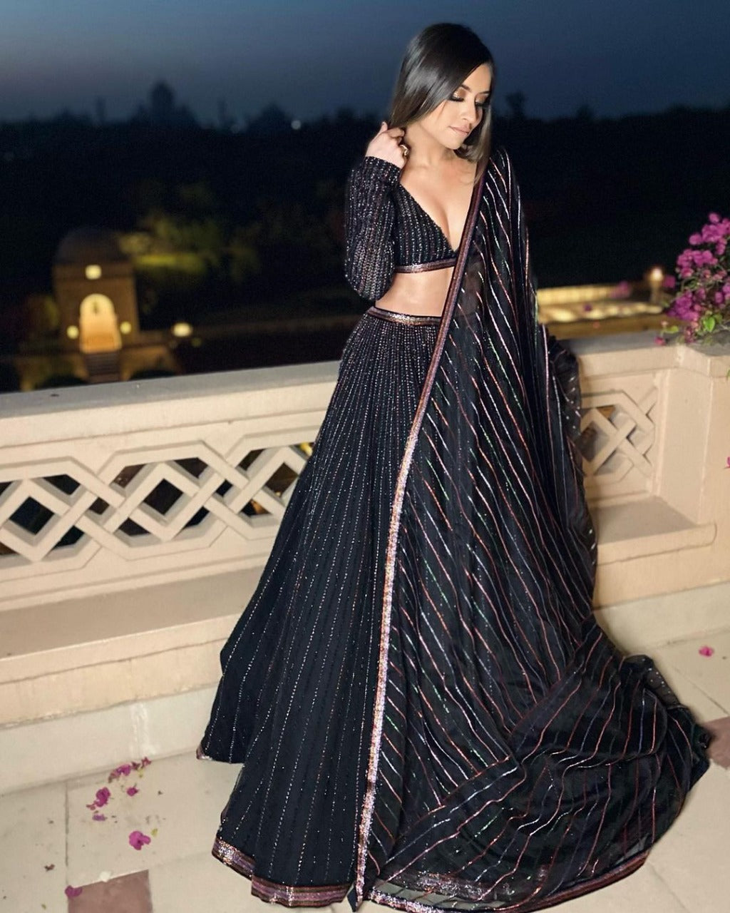Black Georgette Designer Lehenga with Blouse and Dupatta