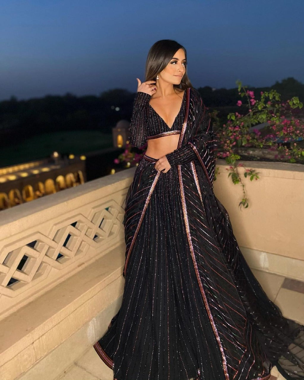 Black Georgette Designer Lehenga with Blouse and Dupatta