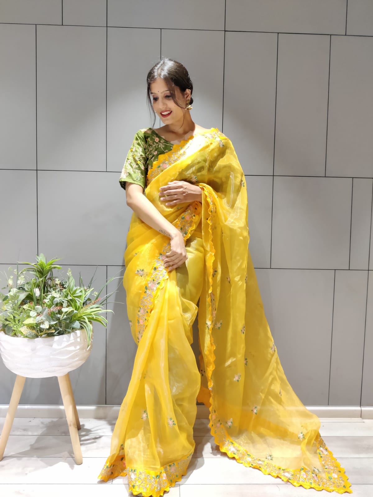 Organza Silk Saree with cording work