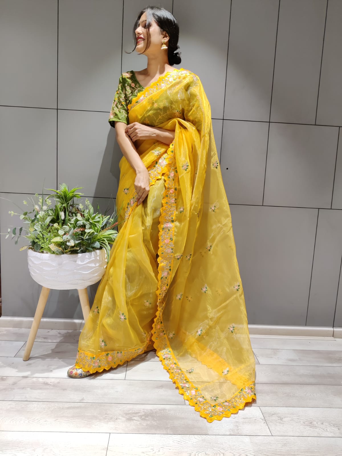 Organza Silk Saree with cording work