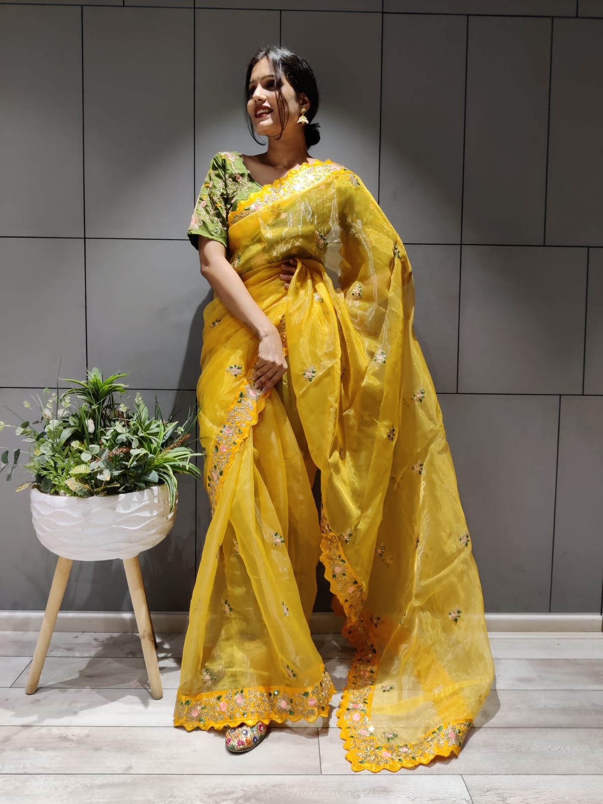 Organza Silk Saree with cording work