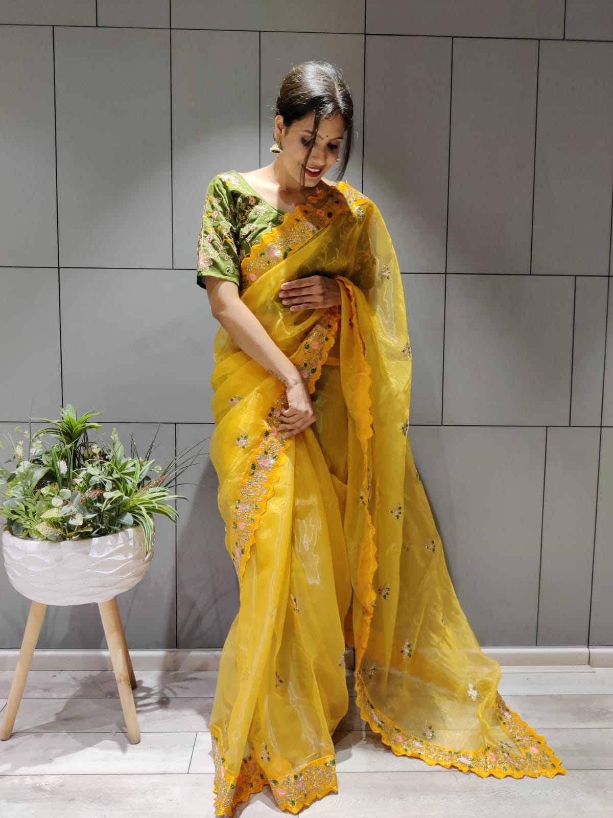 Organza Silk Saree with cording work
