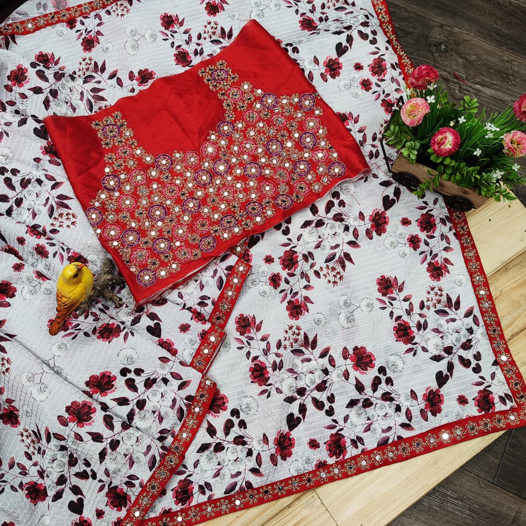 Vichitra Silk Saree with digital print