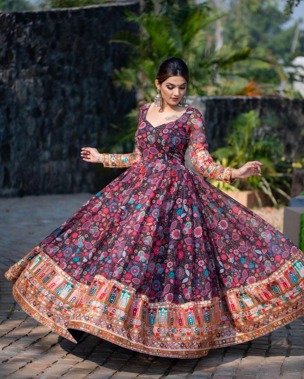 Heavy embroidery gamthi work gown