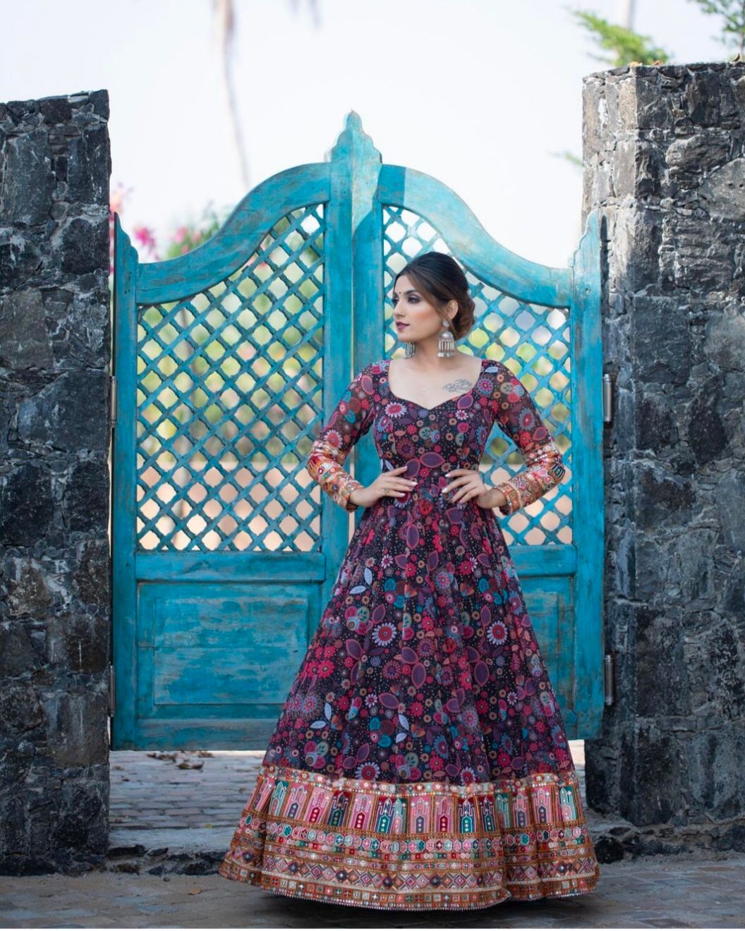 Heavy embroidery gamthi work gown