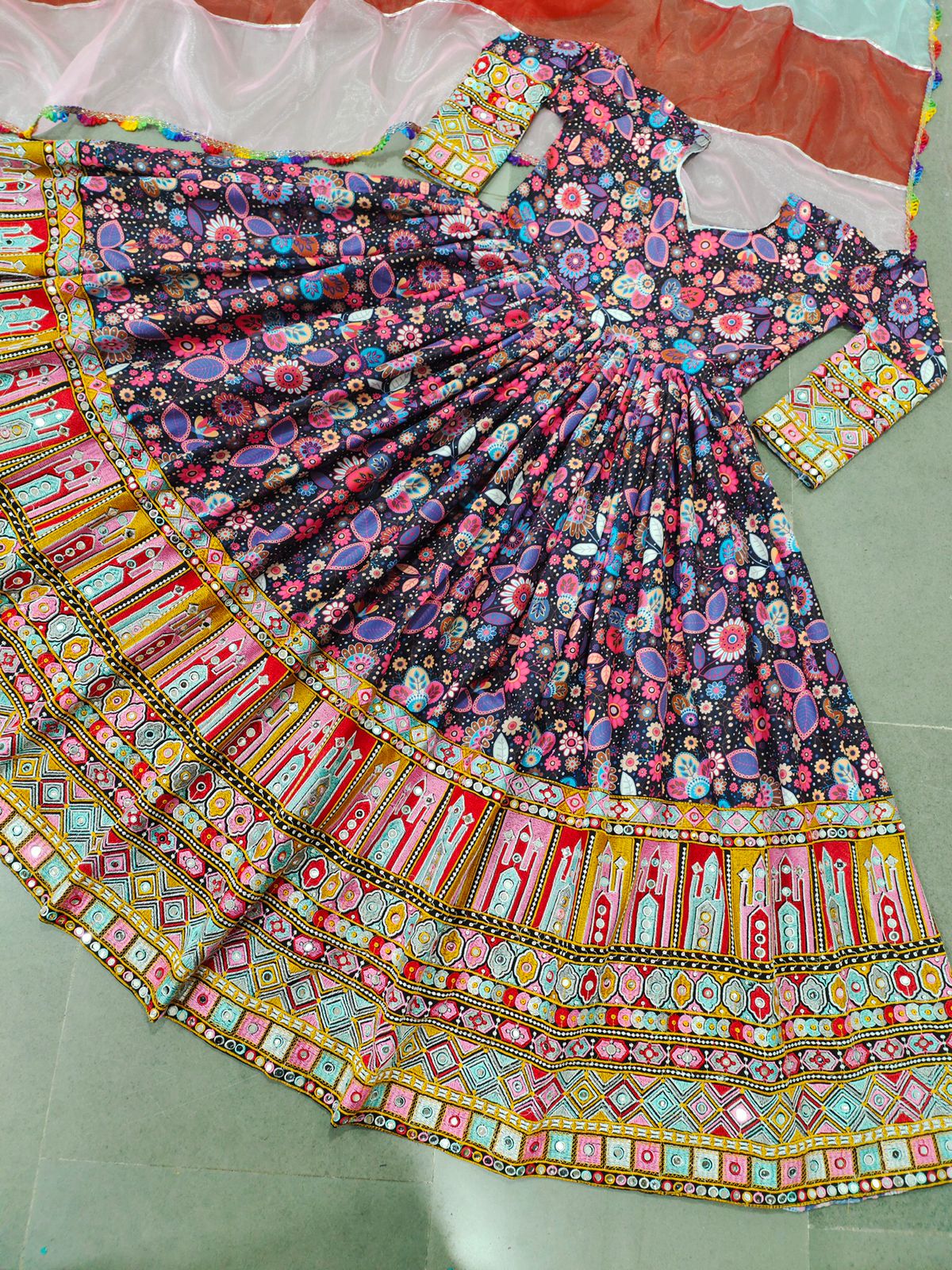 Heavy embroidery gamthi work gown
