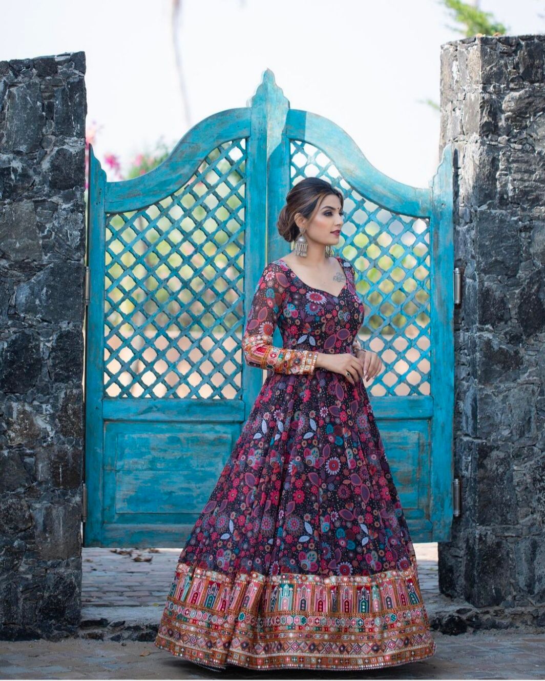 Heavy embroidery gamthi work gown