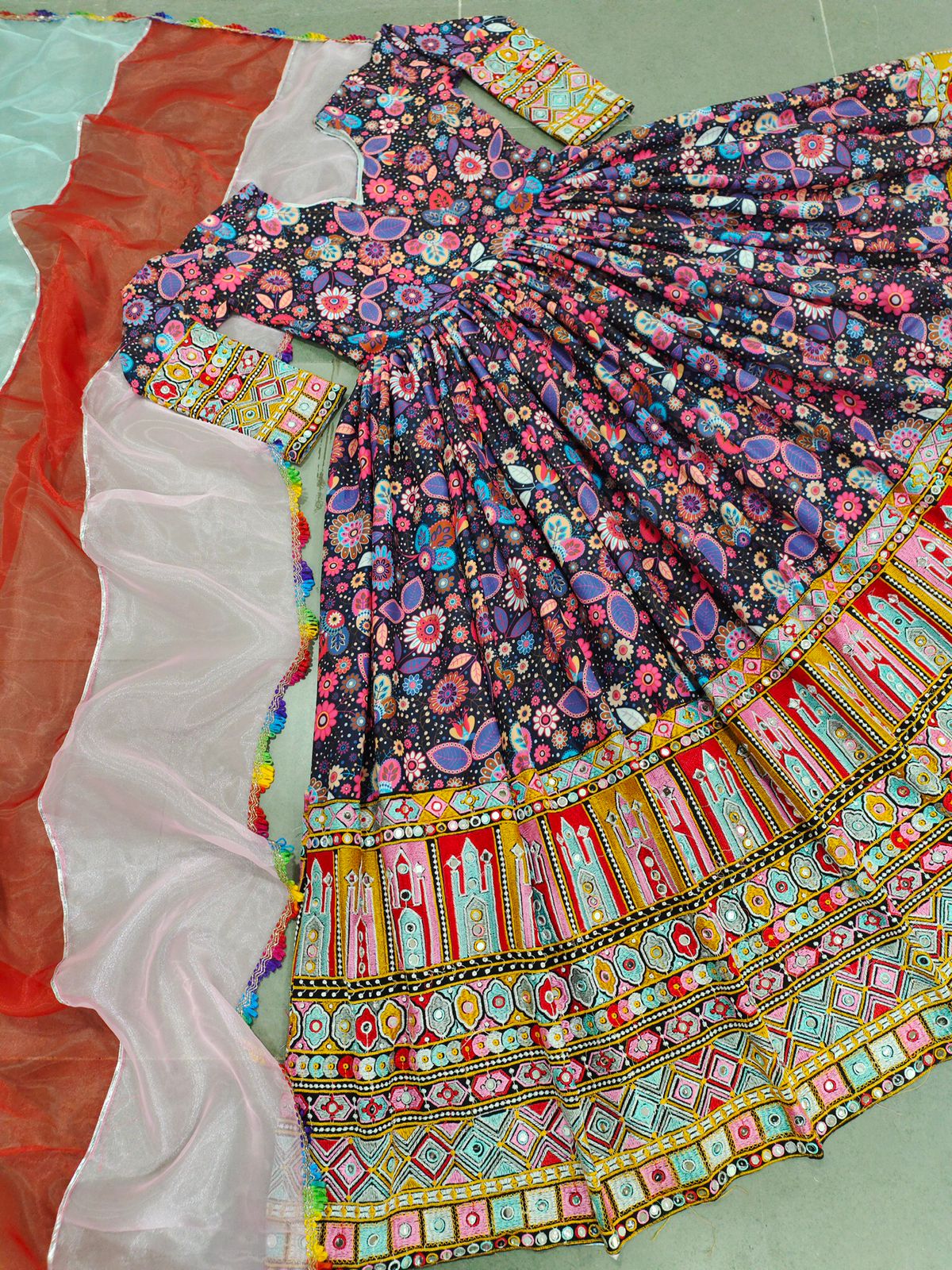 Heavy embroidery gamthi work gown