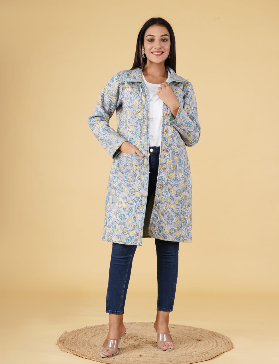 Reversible quilt long jackets