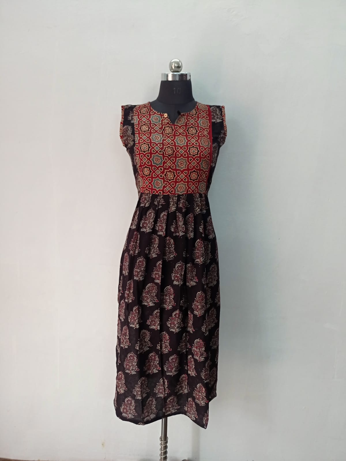 Cotton Ajrakh Natural Dye Natural Handblock Print Naira Cut Kurti