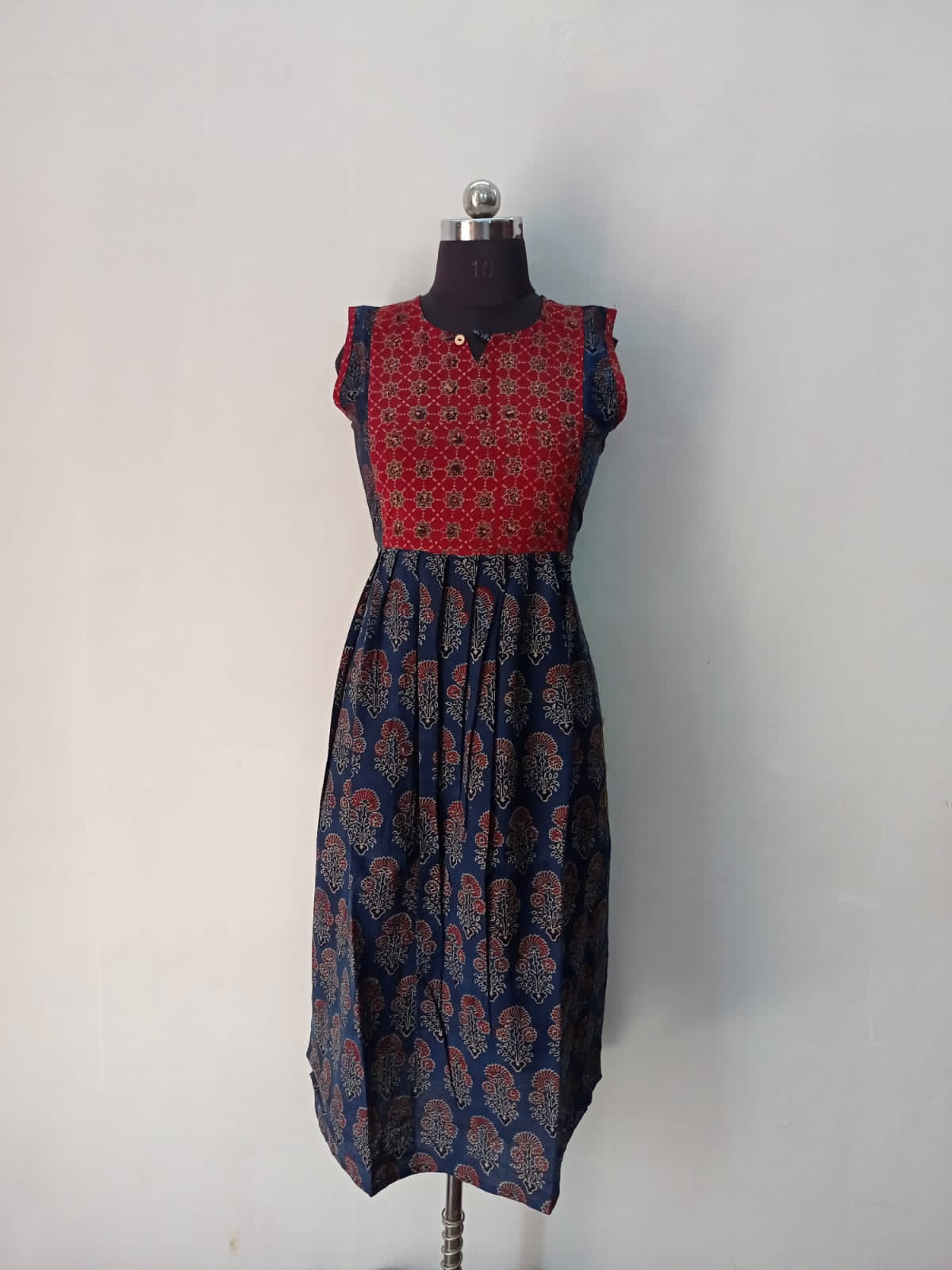 Cotton Ajrakh Natural Dye Natural Handblock Print Naira Cut Kurti