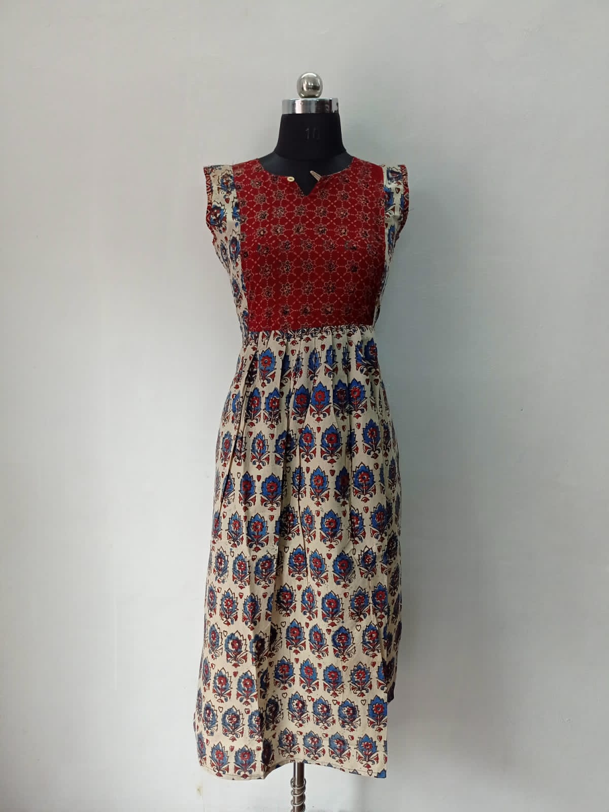 Cotton Ajrakh Natural Dye Natural Handblock Print Naira Cut Kurti