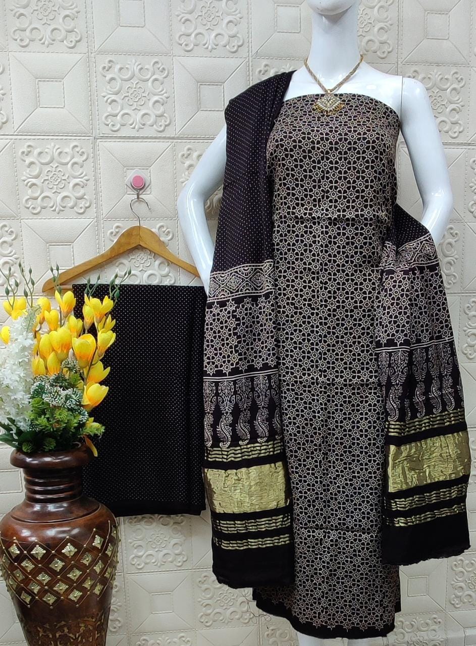 Ajrakh hand printed Modal Gajji Silk Suit Materials