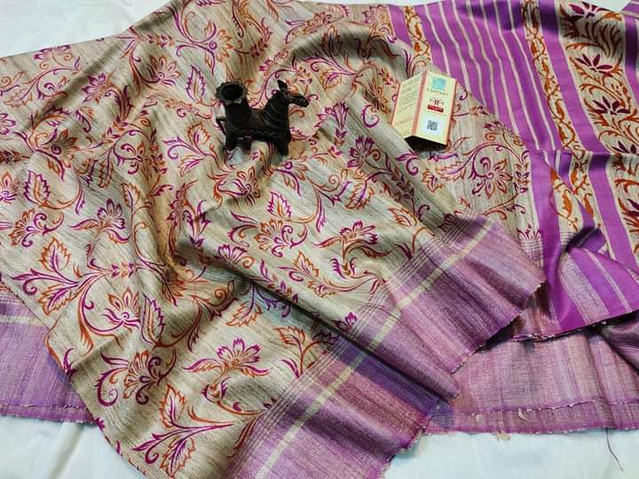 Tussar Gicha Block Print Silk Saree