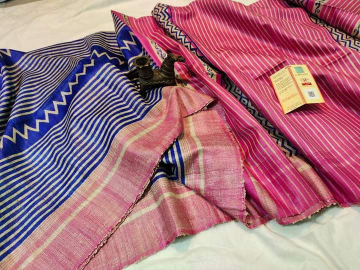 Tussar Gicha Block Print Silk Saree