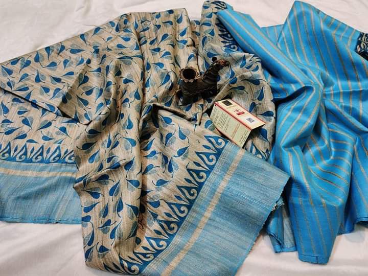 Tussar Gicha Block Print Silk Saree