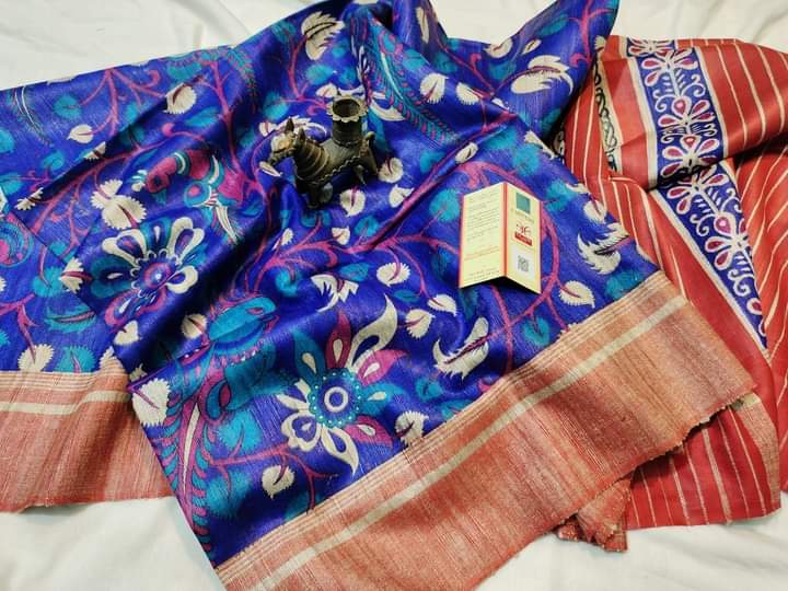 Tussar Gicha Block Print Silk Saree