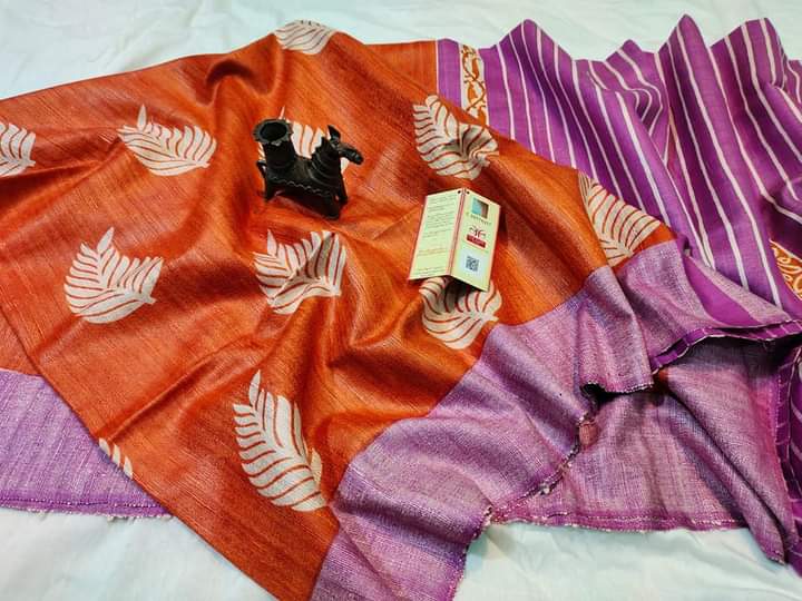 Tussar Gicha Block Print Silk Saree
