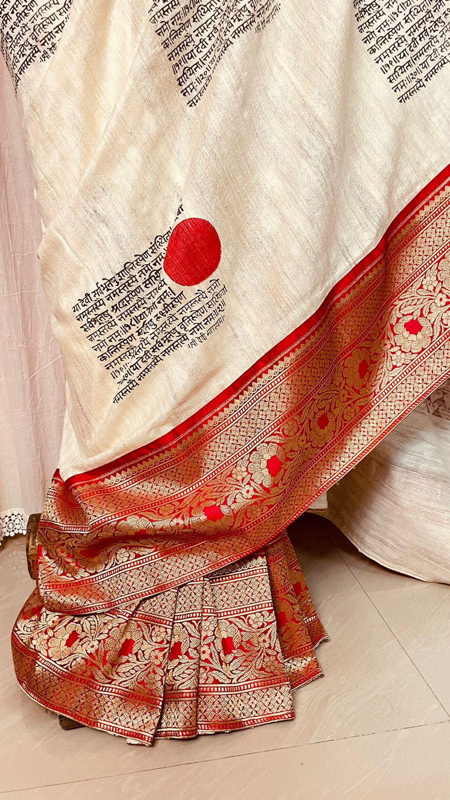 Pure gicha silk saree with red golden zari