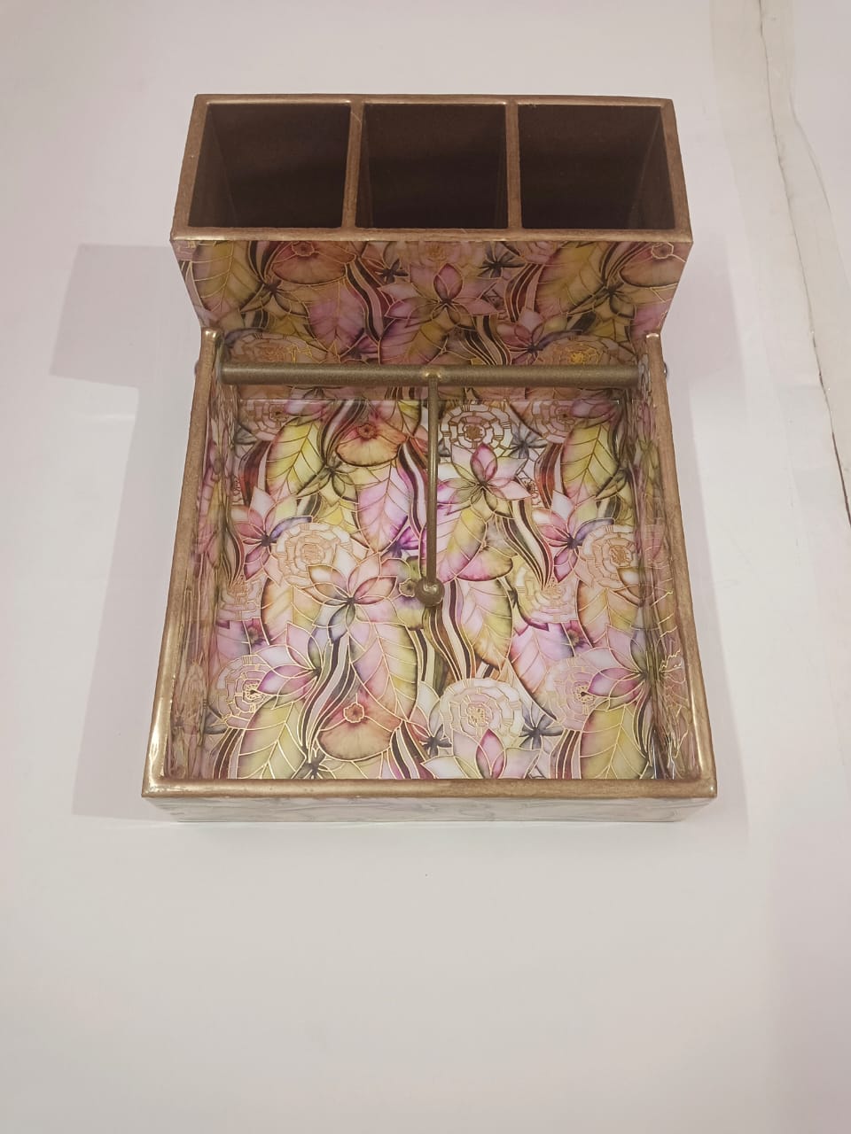 Gold foiling print tissue paper tray with cutlery holder