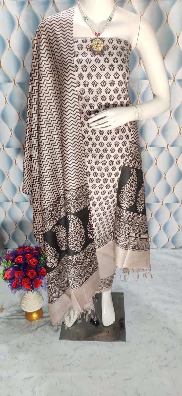 Katan Silk Madhubani print suits