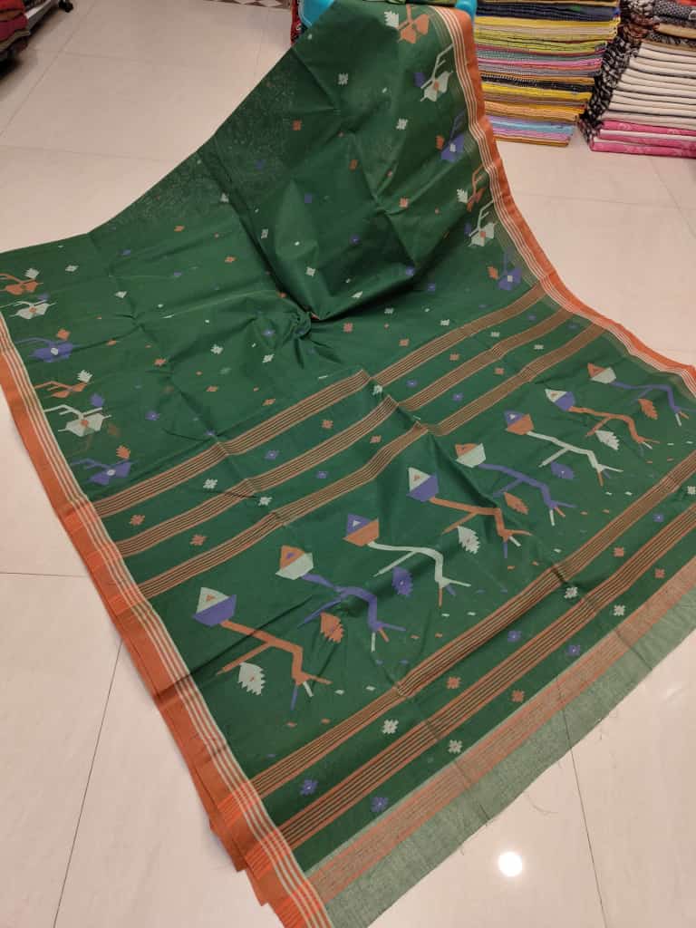 Traditional Needle Work Cotton Tantuja Jamdani Saree
