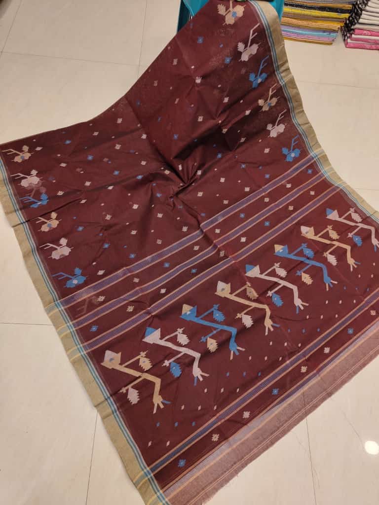 Traditional Needle Work Cotton Tantuja Jamdani Saree