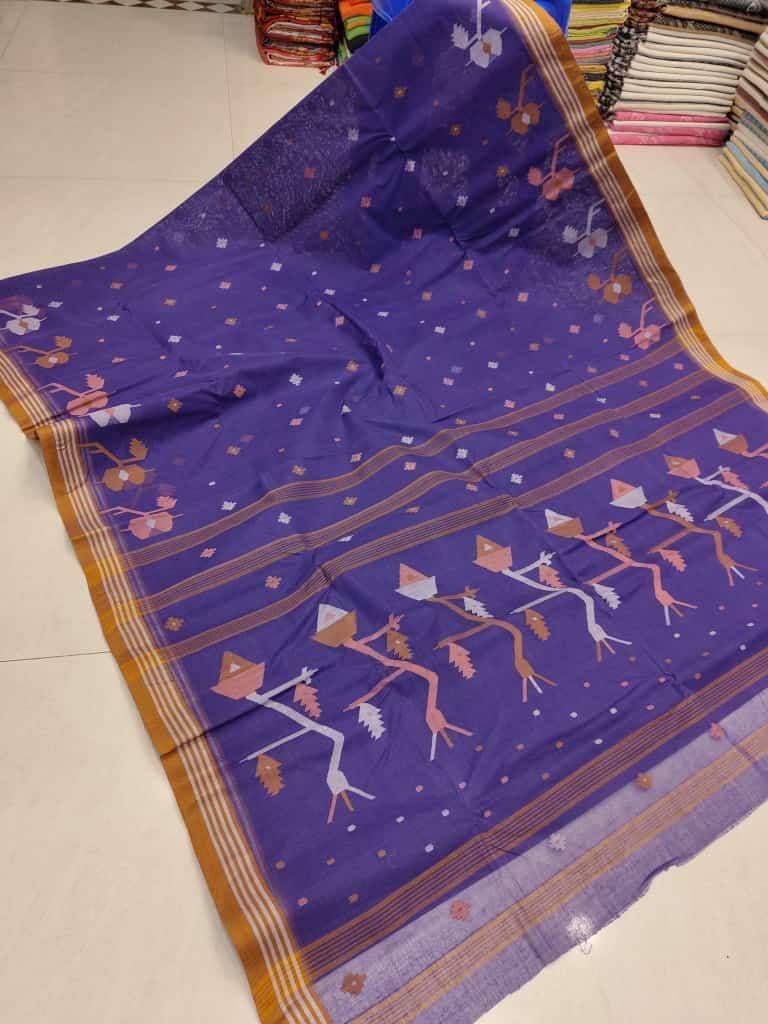 Traditional Needle Work Cotton Tantuja Jamdani Saree