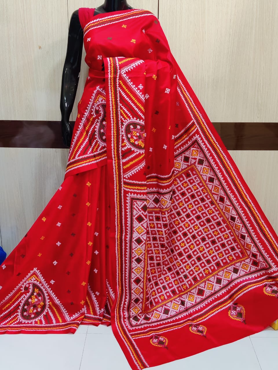 Gujarati stitch sarees on pure Bangalore silk