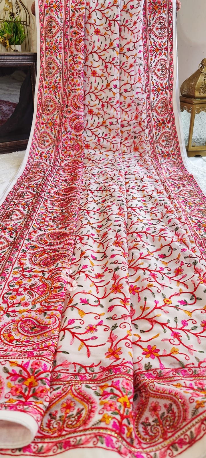 Kashmiri Stitched Pure Georgette Saree With Swarovski work