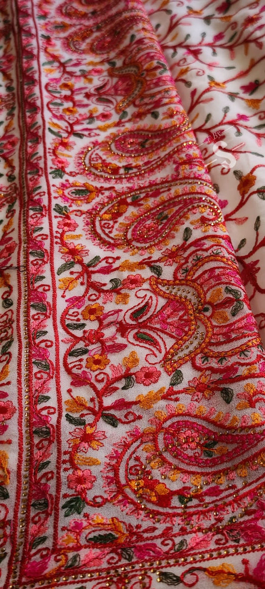 Kashmiri Stitched Pure Georgette Saree With Swarovski work