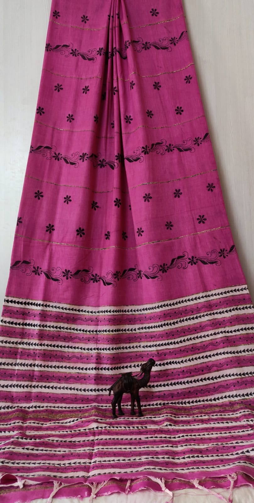 Pure khesh Full Body Hand Kantha Stitched Saree