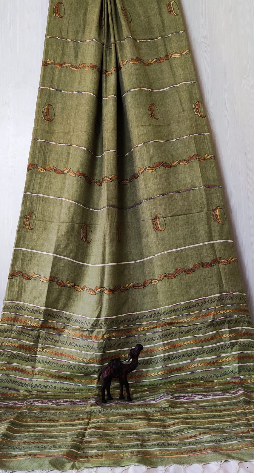 Pure khesh Full Body Hand Kantha Stitched Saree