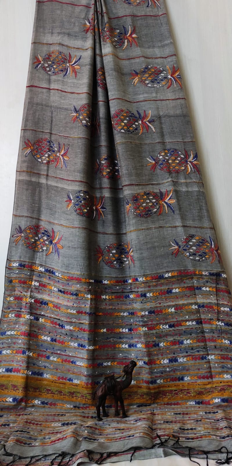 Pure khesh Full Body Hand Kantha Stitched Saree