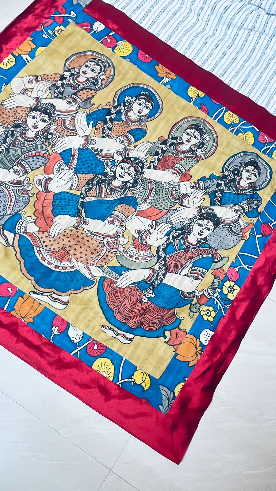 Weaved black and white saree in pen Kalamkari