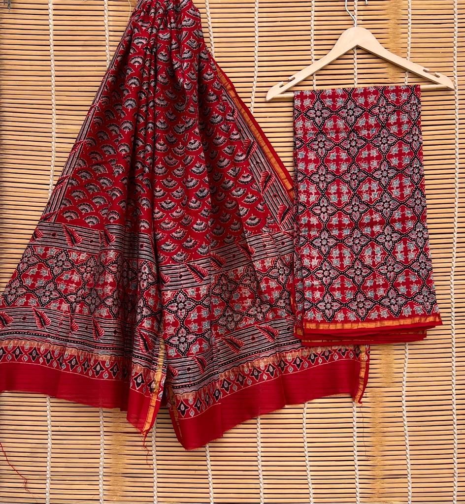 Hand block Printed Chanderi Silk Suits
