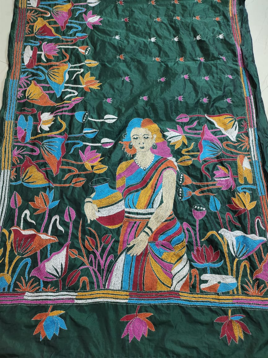 Kantha Stitch saree on Blended Bangalore Silk