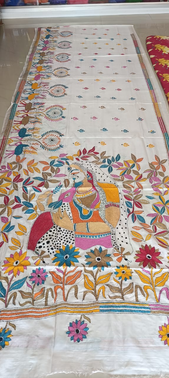 Blended silk Kantha stitch saree with Blouse piece