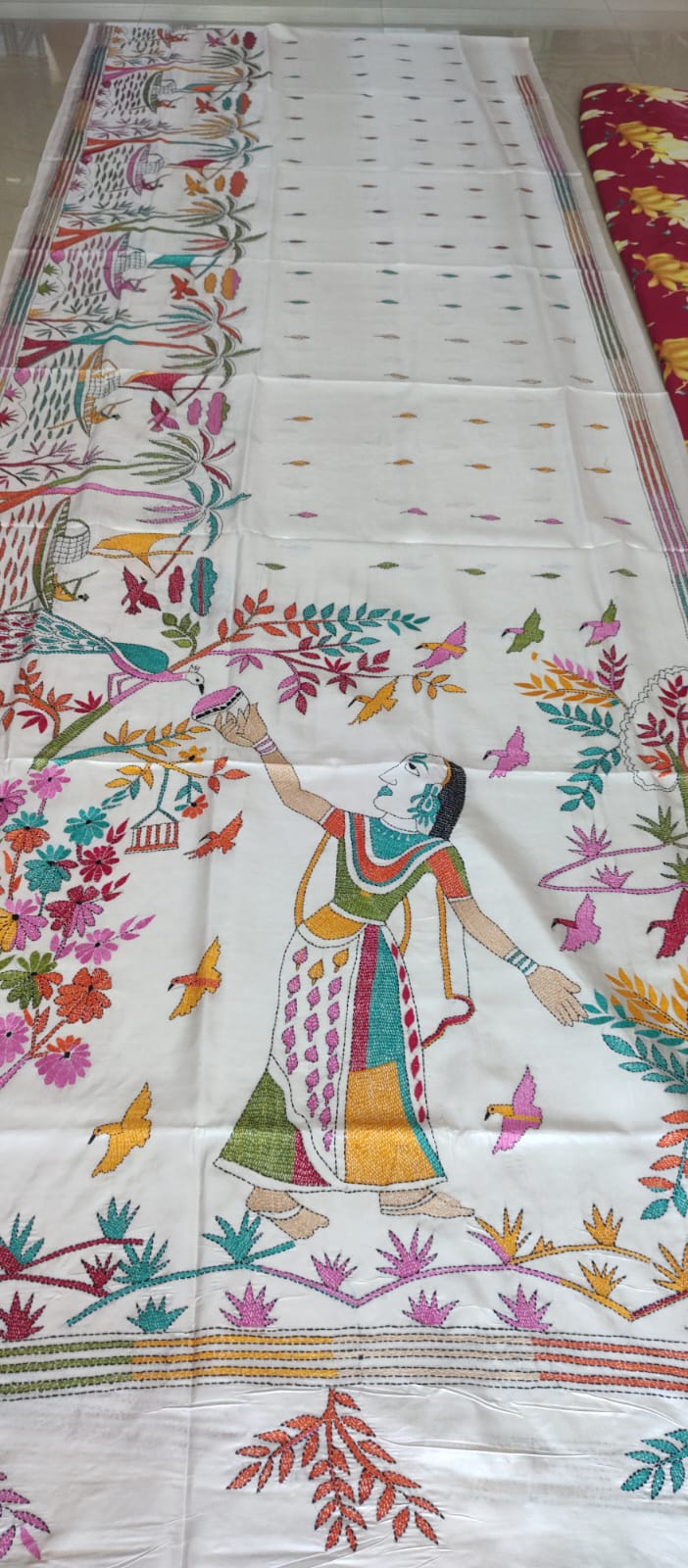 Blended silk Kantha stitch saree with Blouse piece