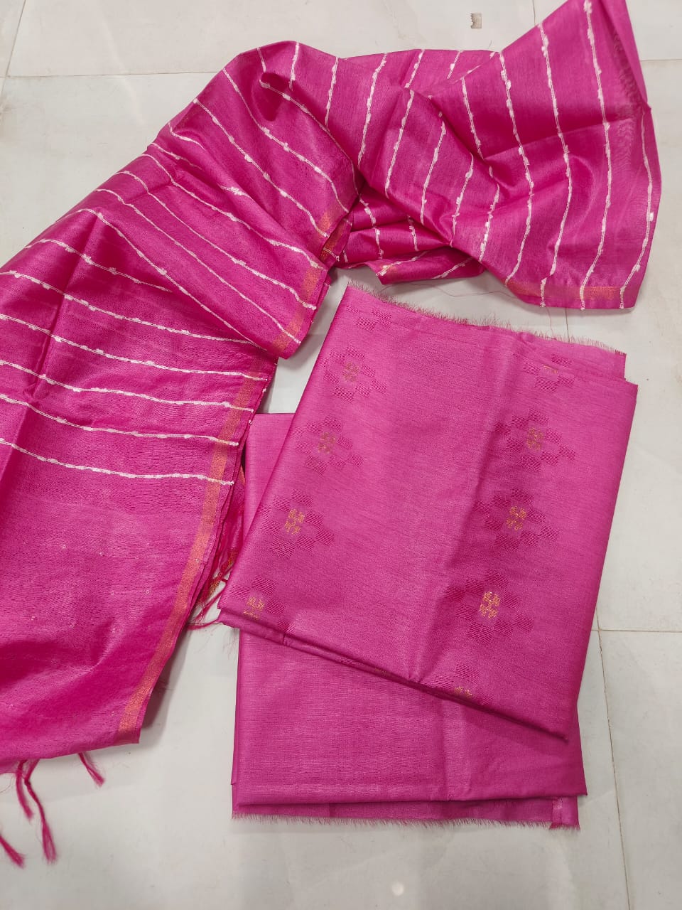 Single shaded bhagalpuri katan silk weaving top with dupatta