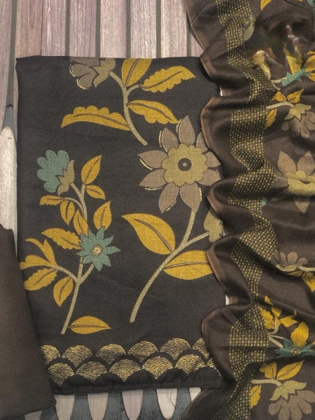 Pashmina printed embroidered top dupatta and bottom