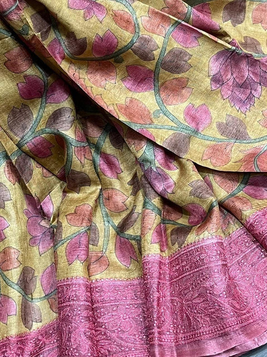 Kalamkari hand painted pure desi tussar silk saree