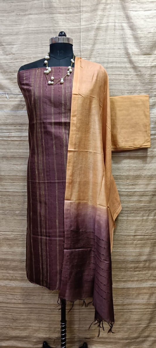 Semi Tussar Weaved Silk Suit Pieces