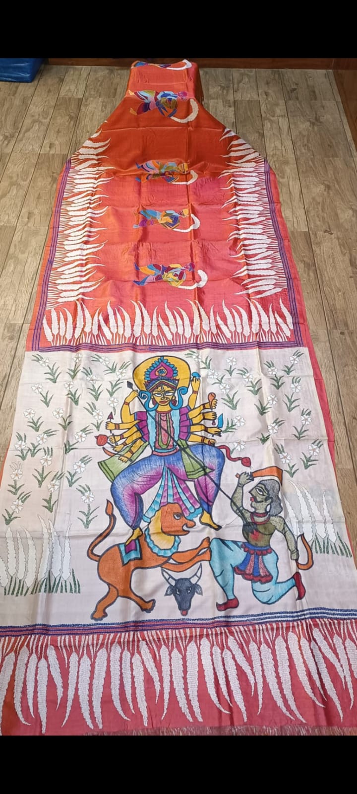 Tussar hand painted kantha saree